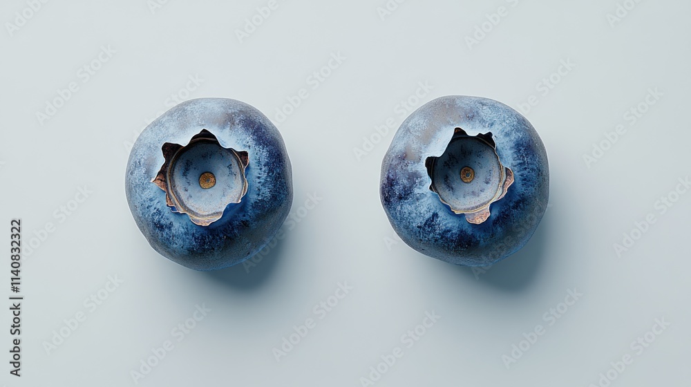 Poster two stylized blueberries with open sections revealing inner details.