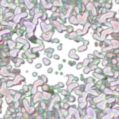 An abstract transparent psychedelic wavy splatter vignette design element overlay.