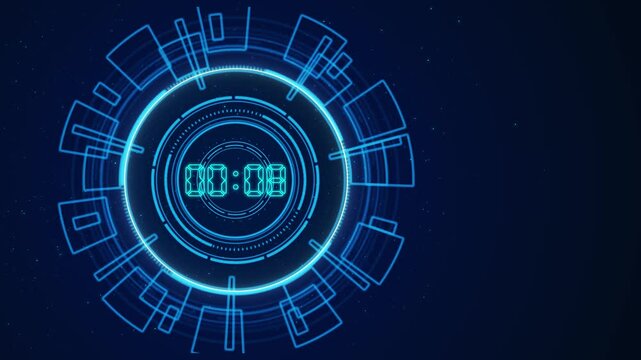 Virtual animated countdown Timer Futuristic interface HUD light effects. Digital decoding or countdown. Sci-Fi light Effects electronic protection. HUD user interface with technology stopwatch