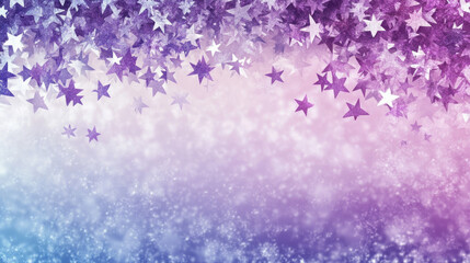 dreamy gradient background with deep purple merging into soft pink and white, adorned with sparkling stars and glittery texture, creating magical and festive atmosphere