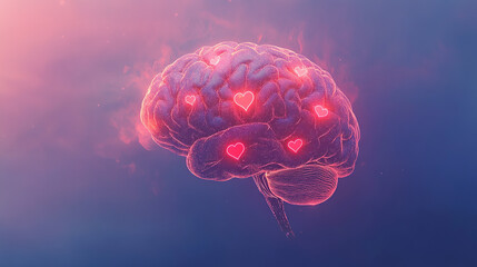 brain rot. An abstract design featuring a human brain entangled with faint, glowing social media icons generic symbols for likes, hearts, and messages,