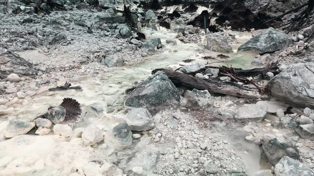 Close Up Sulfur Wasteland Water Stream 