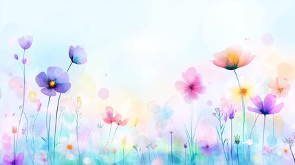 Colorful watercolor flowers on a soft pastel background.
