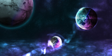 planets in space among stars and nebulae