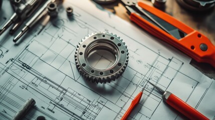 Metal Gear on a Blueprint with Tools