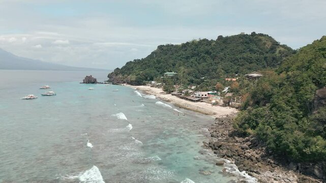 Small Village at Sea Revealing Shot