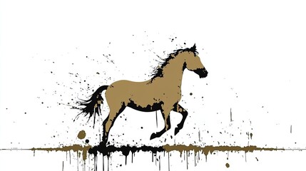 Dynamic Golden Horse Sculpture: A Striking Molten Gold Artwork Perfect for Sporty Interiors and Modern Decor, Capturing Movement and Elegance Against a Crisp White Background