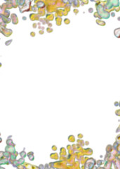 An abstract transparent psychedelic wavy splatter vignette design element overlay.