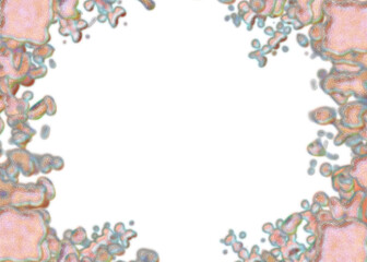 An abstract transparent psychedelic wavy splatter vignette design element overlay.