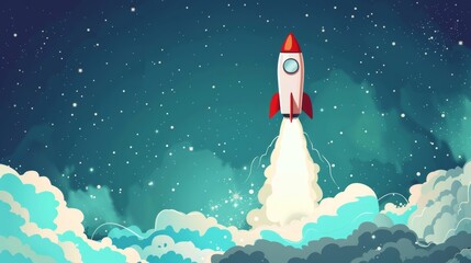 Launch of a Futuristic Rocket in a Starry Night Sky