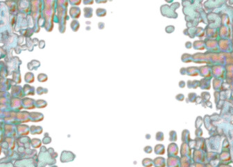 An abstract transparent psychedelic wavy splatter vignette design element overlay.