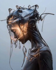 Human silhouette fragmenting in gloom digital art abstract environment emotional concept