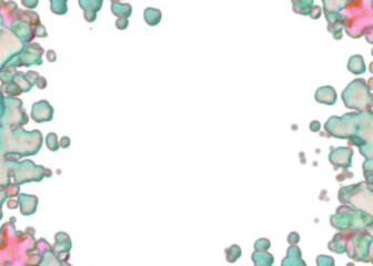 An abstract transparent psychedelic wavy splatter vignette design element overlay.