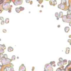 An abstract transparent psychedelic wavy splatter vignette design element overlay.