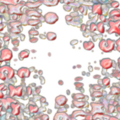 An abstract transparent psychedelic wavy splatter vignette design element overlay.