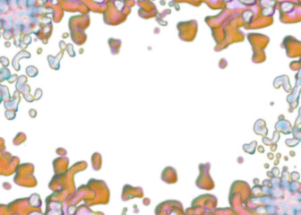 An abstract transparent psychedelic wavy splatter vignette design element overlay.