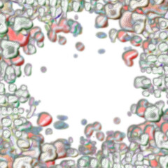 An abstract transparent psychedelic wavy splatter vignette design element overlay.