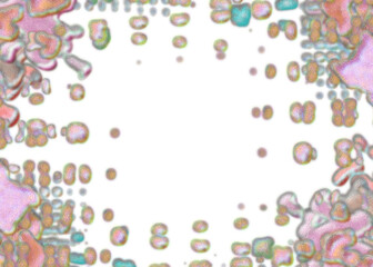 An abstract transparent psychedelic wavy splatter vignette design element overlay.