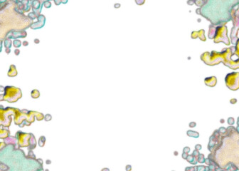 An abstract transparent psychedelic wavy splatter vignette design element overlay.