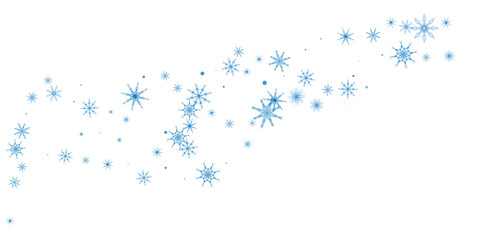 Snowflakes. Snow, snowfall. Falling scattered blue snowflakes on a white background.