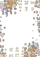 An abstract transparent psychedelic wavy splatter vignette design element overlay.