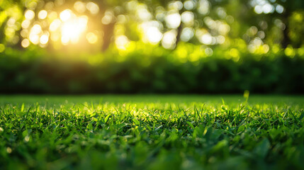Lush Green Grass Under Soft Sunlight in a Natural Environment, Perfect for Landscaping, Gardening, and Outdoor Activities with a Peaceful Atmosphere