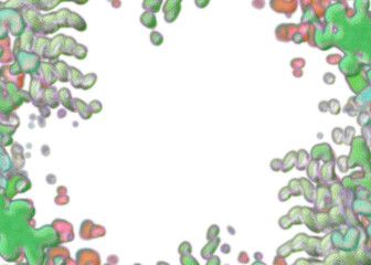 An abstract transparent psychedelic wavy splatter vignette design element overlay.