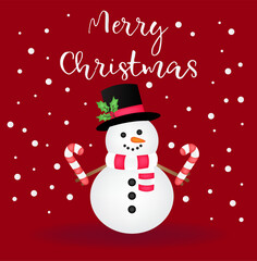 Illustration of New Year snowman on a red background.