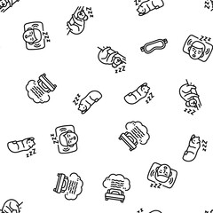 sleep bed pillow dream night vector seamless pattern thin line illustration