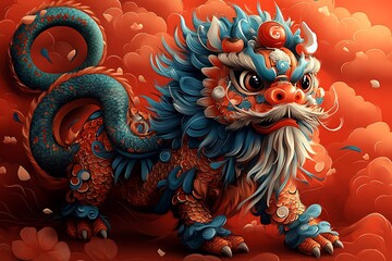 Obraz premium Cartoon Illustration of a Dragon