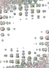 An abstract transparent psychedelic wavy splatter vignette design element overlay.