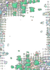 An abstract transparent psychedelic wavy splatter vignette design element overlay.