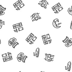 sleep bed pillow dream night vector seamless pattern thin line illustration