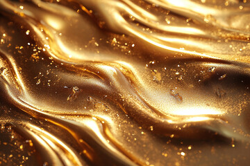 Close up of animated flowing golden liquid waves