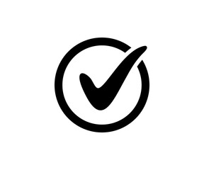 Check mark vector icon. Circle black tick approved symbol  illustration on transparent background PNG. 
