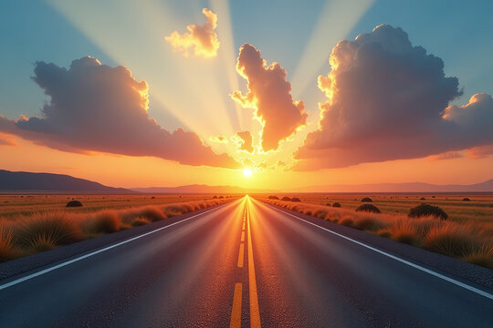 hopeful future unfolds sun rises endless road promise
