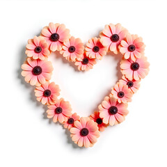 Obraz premium Valentines Day Heart Made of Red flowers Isolated on White Background