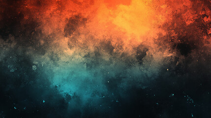 Fototapeta premium Gradient background with vibrant green, teal, and orange neon color flow. Glowing gradient shapes ideal for banners or covers. Striking Orange and Teal Steam Psychedelic Design for Poster