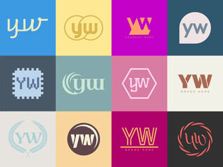 YW logo company template. Letter y and w logotype. Set different classic serif lettering and modern bold text with design elements. Initial font typography.