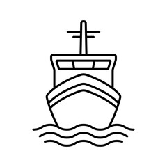 Ship icon. Black outline linear silhouette. Editable strokes. Front view. Vector simple flat graphic illustration. Isolated object on white background. Isolate.