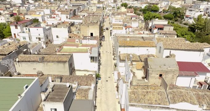Aerial view of an alley in the historic center of the town of Bernalda, in the province of Matera, Basilicata, Italy. It is a traditional Italian village.