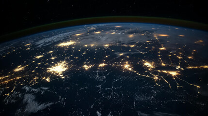 Obraz premium Lichter der modernen Städte Europas in der Nacht aus dem All betrachtet