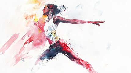 Fototapeta premium Abstract Watercolor Painting of a Dancing Woman: A Colorful Expression of Movement, Freedom, and Passion