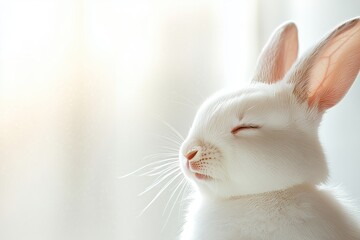 Cute animal pet rabbit or bunny white color smiling and laughing isolated with copy space for easter background, rabbit, animal, pet, cute, fur, ear, mammal, background 