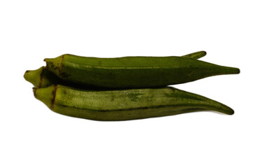 Fresh Green Okra Pods Isolated on White Background for Cooking