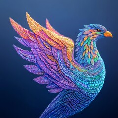 A vibrant mythical bird with intricate colorful feathers.