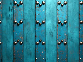 Fototapeta premium Teal Wood Panels with Metal Studs: Rustic Background Texture