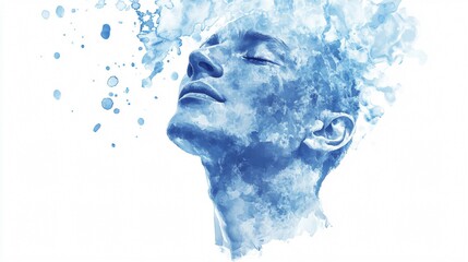 Abstract Watercolor Portrait of a Man: Evoking Serenity and Introspection