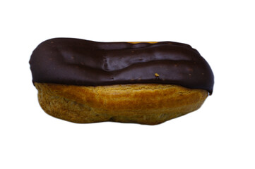 Delicious Chocolate Topped Eclair on a White Background