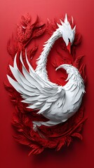Obraz premium Bird, Swan, Paper Cut Art, Abstract Image, Texture, Pattern Background, Wallpaper, Cover and Screen for Smartphone, PC, Laptop, 9:16 and 16:9 Format